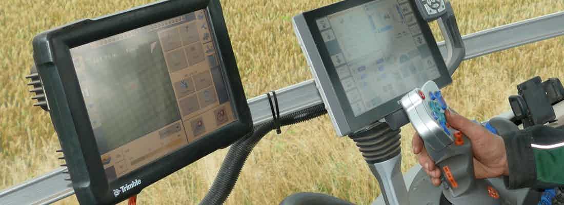 control panels in modern tractor cab