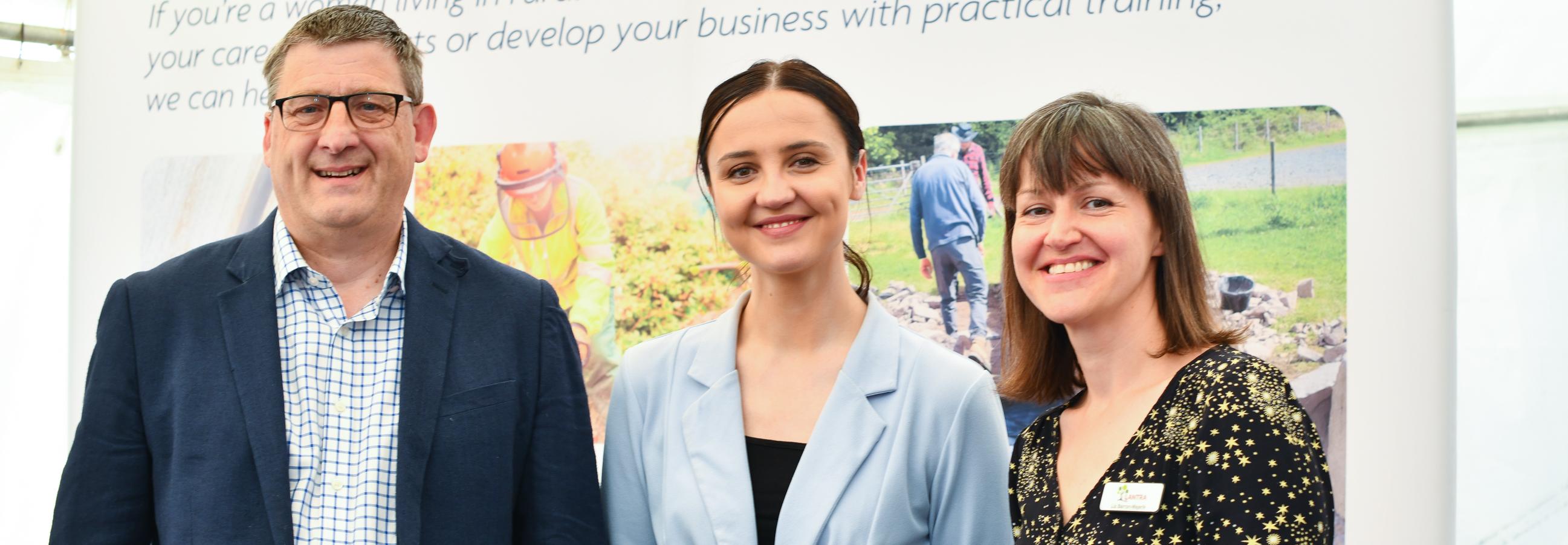 Marcus Potter, Lantra’s Chief Executive; Màiri McAllan, Minister for Environment and Land Reform, and Dr Liz Barron-Majerik MBE MICFor, Lantra’s Scotland Director