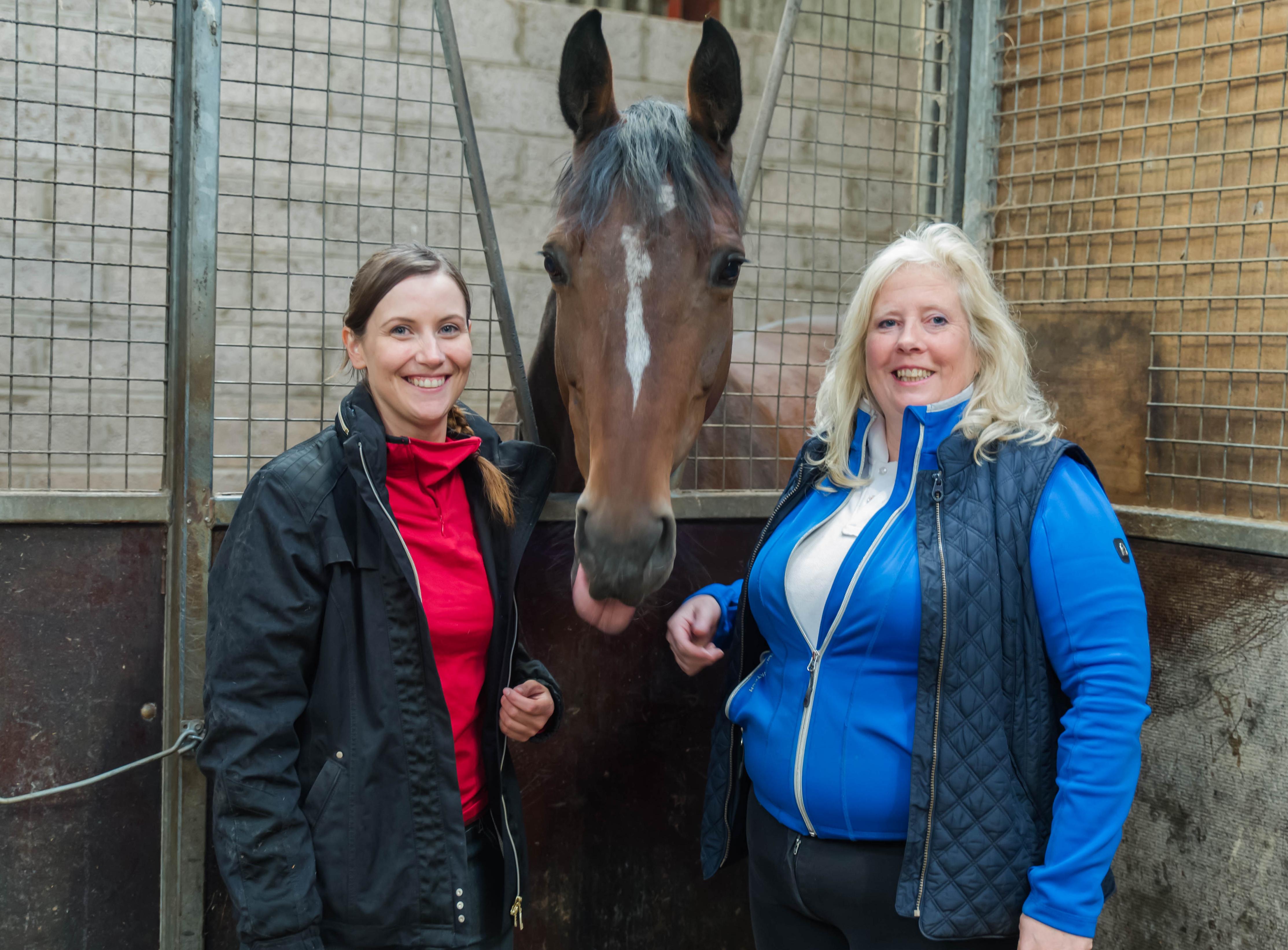 Former Modern Apprentice Jen with business owner Laura and her horse Mayfair
