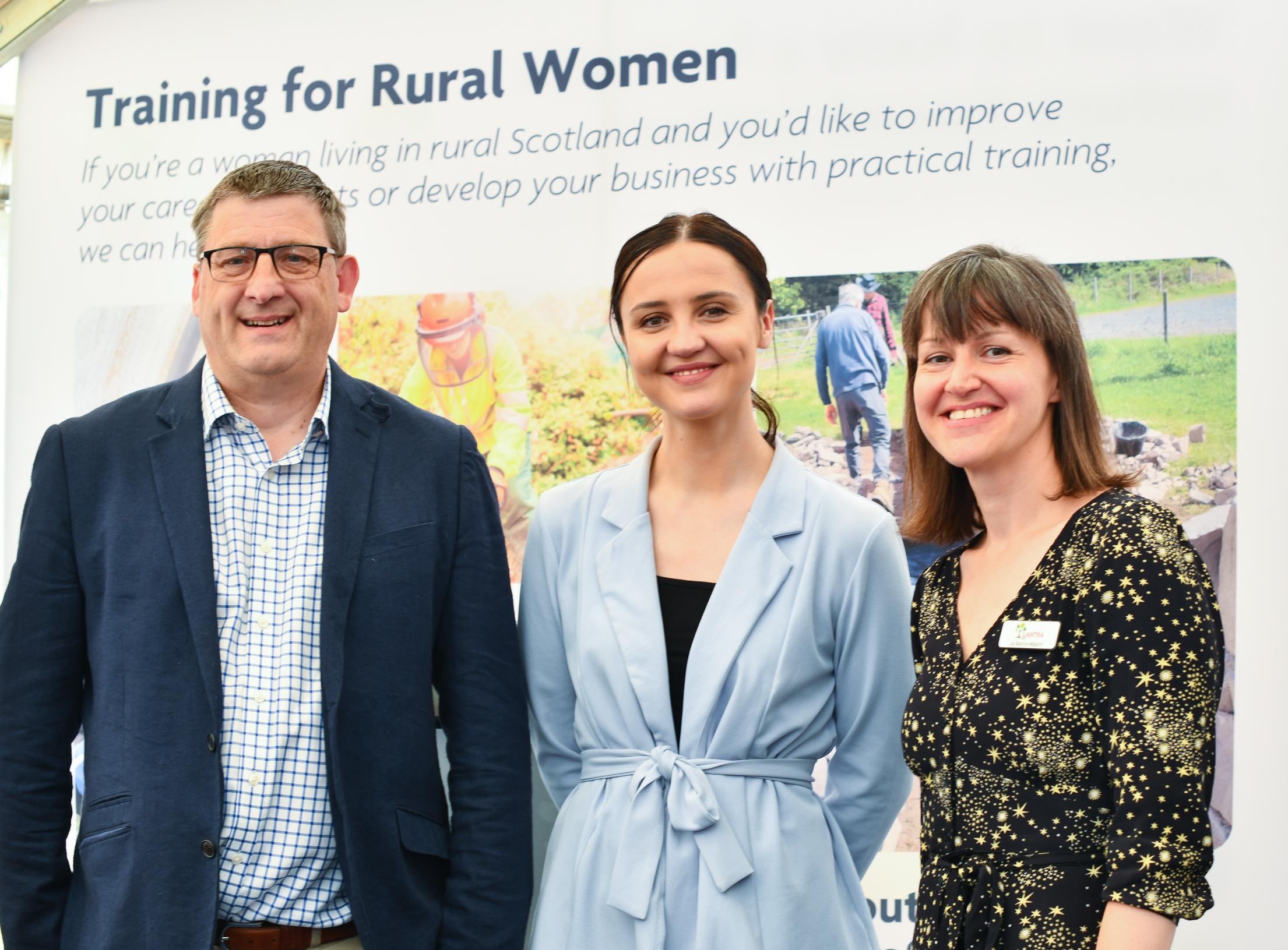 Marcus Potter, Lantra’s Chief Executive; Màiri McAllan, Minister for Environment and Land Reform, and Dr Liz Barron-Majerik MBE MICFor, Lantra’s Scotland Director