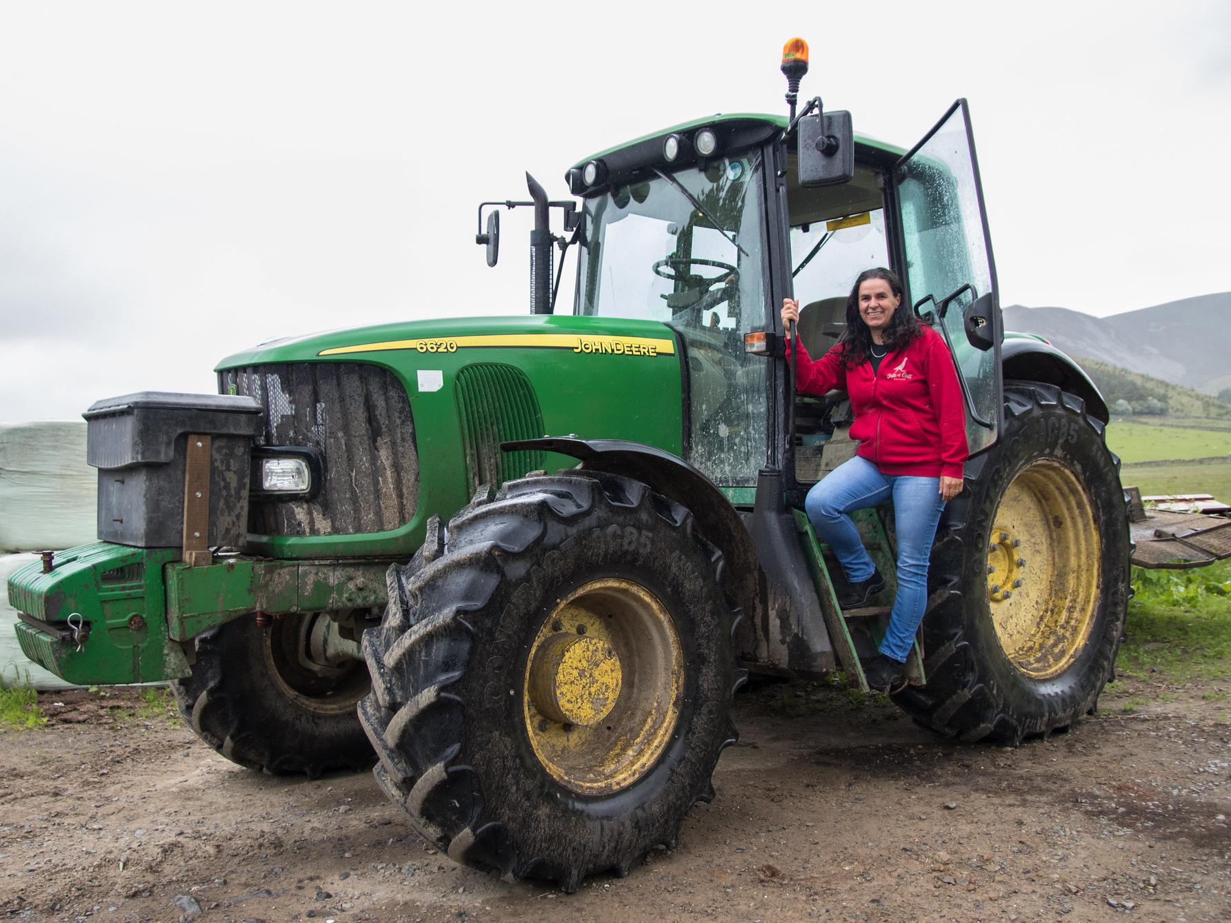 Woman and tractor