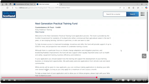 Screengrab showing how to apply for our next gen training fund