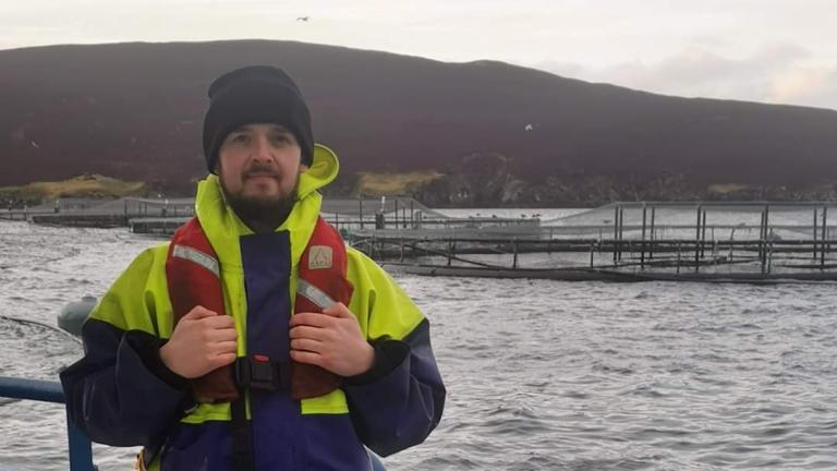 Derek Ferguson works as a site manager on an aquaculture farm in Shetland